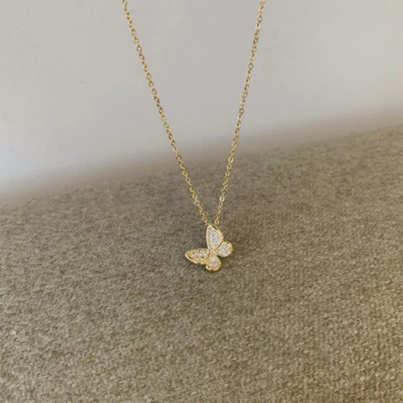 NEW Silver / Gold Cubic Zircon Butterfly Necklaces - Picture 5 of 5